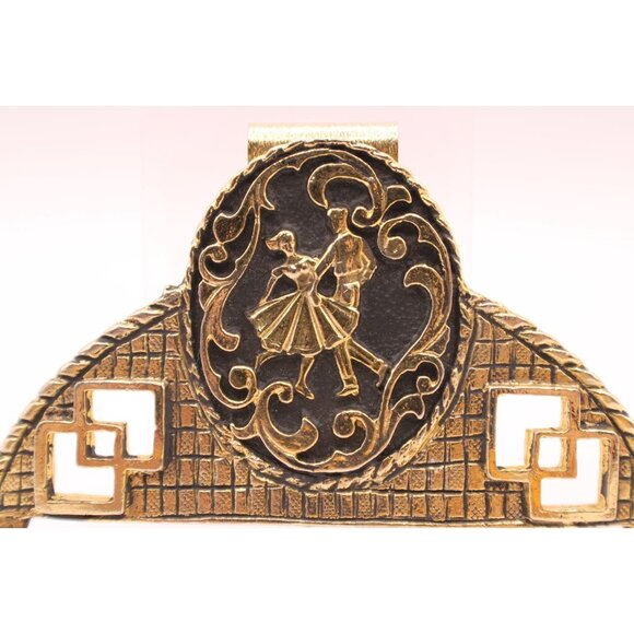 Vintage Wall Belt Towel Holder Gold Tone Black Enamel Dancing Couple Cowboy - Picture 2 of 9